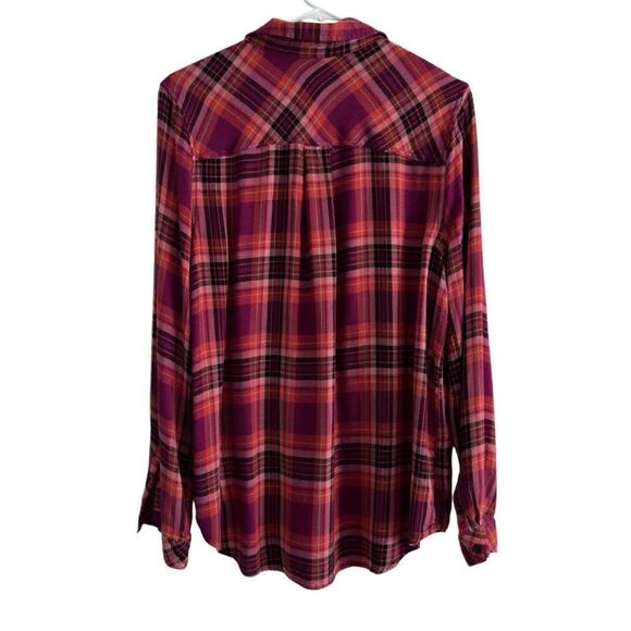 Casa Cabana Button Front Plaid Top Blouse Long Sleeve Rayon Soft! Women’s L - Picture 2 of 7